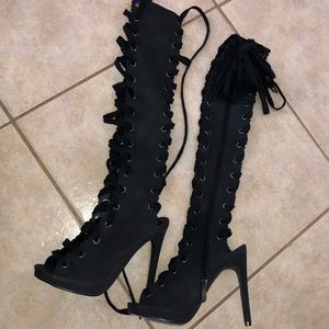 Never Worn LACED up boots thigh high
